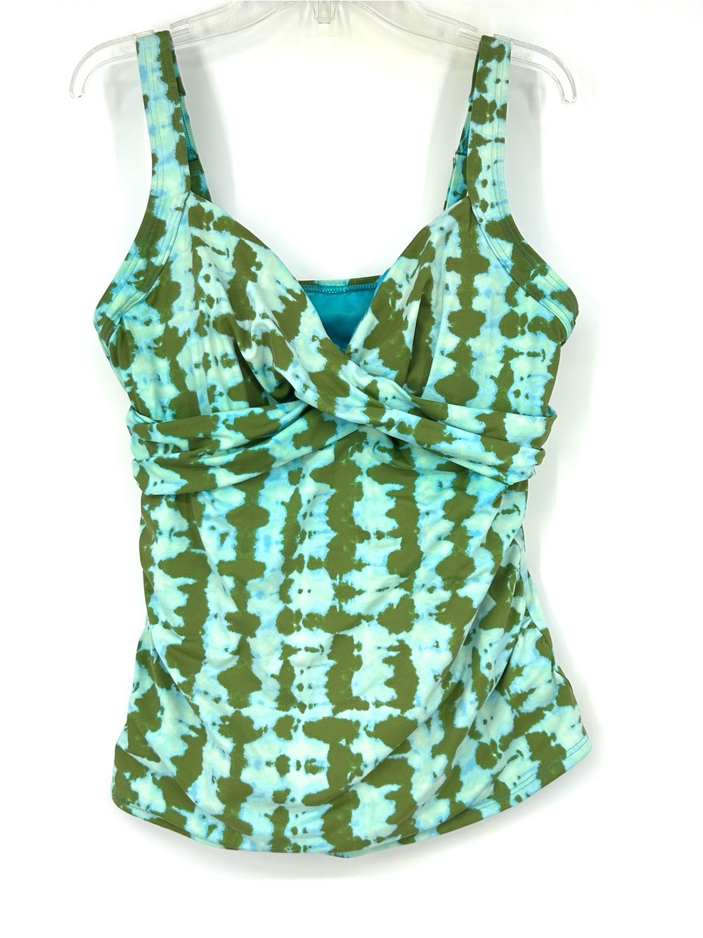 Lands End Twist Front Tankini Swim Top Blue Green Tie Dye